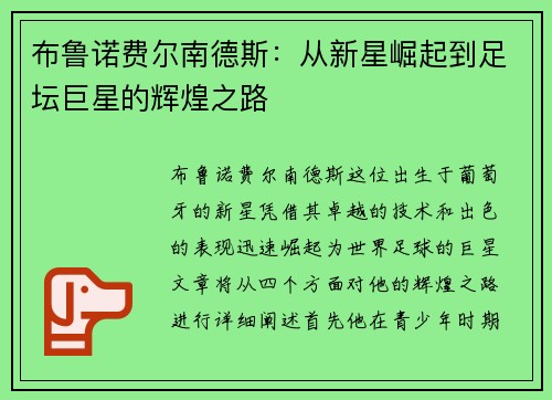 布鲁诺费尔南德斯：从新星崛起到足坛巨星的辉煌之路